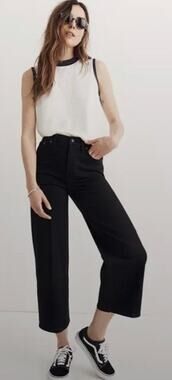 Madewell Women Slim Wide Leg Crop Jeans Black High Rise Moto Minimalist size 35